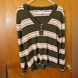 No Boundaries Olive Striped Long Sleeve